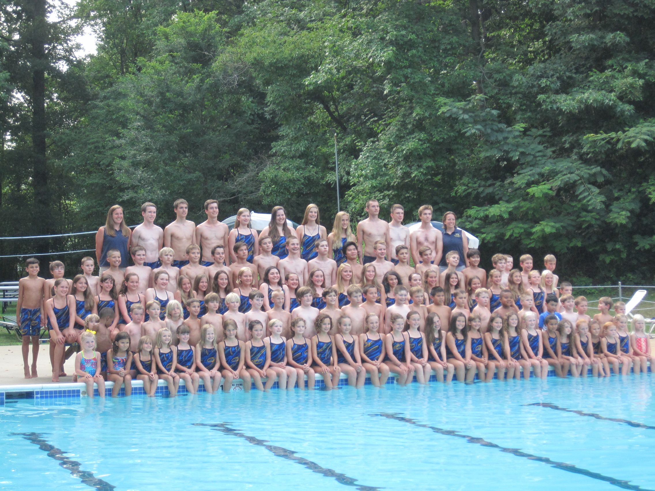 Lifeguard and kids having fun in the pool